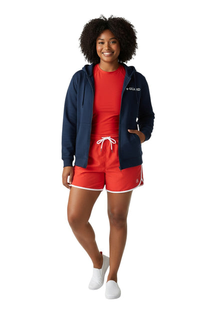 Kiefer Guard Zip Hoodie in navy blue, made of cotton-polyester blend with a front GUARD logo and full zip.