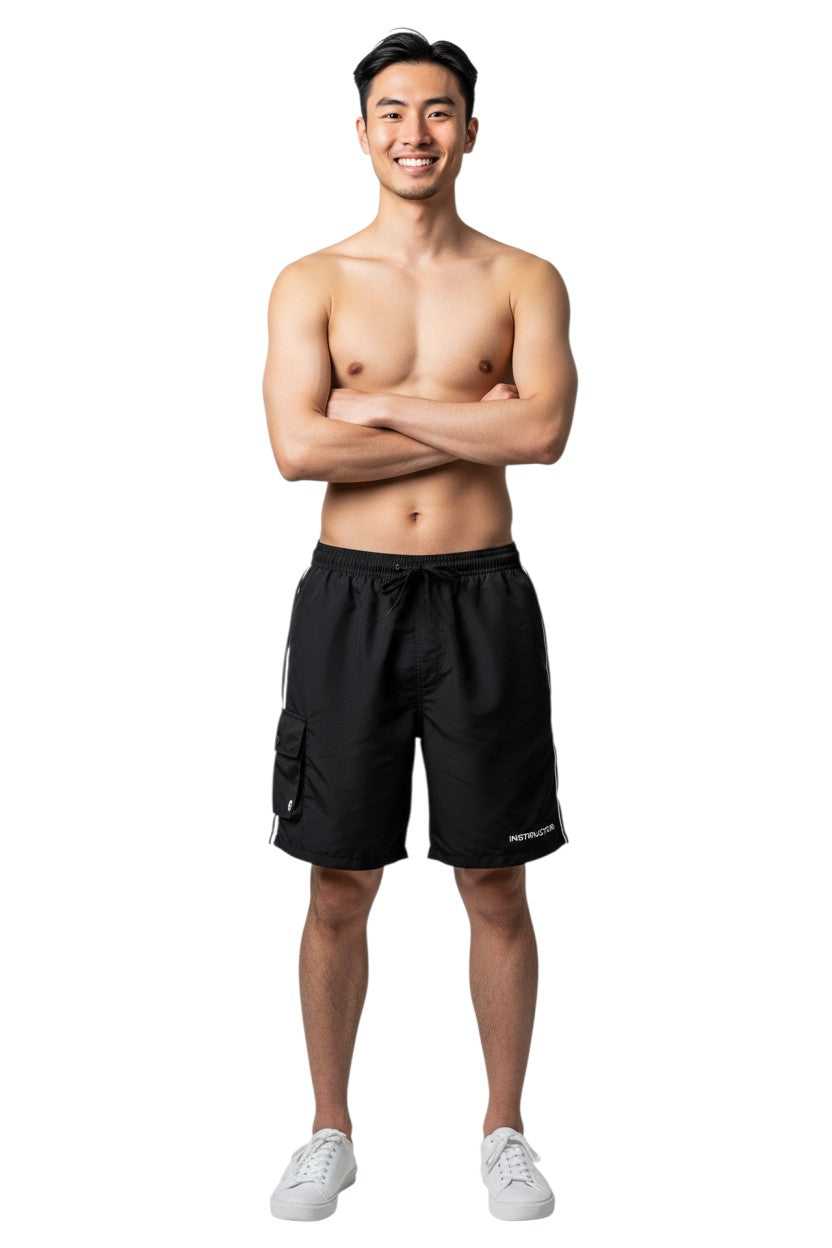 Kiefer Instructor Board Short in black, shown on model