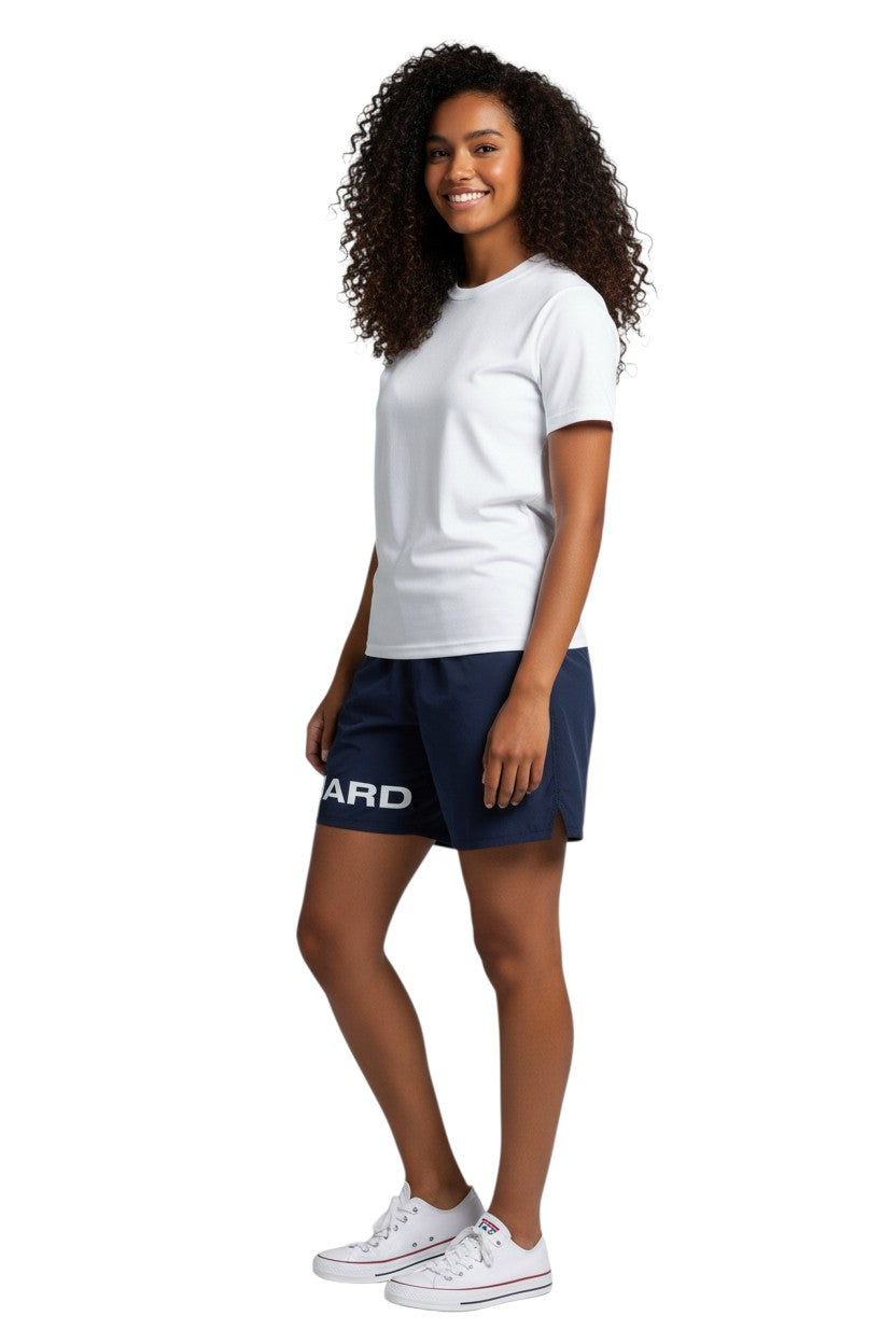 Kiefer 4-Way Stretch Unisex Lifeguard Deck Short in navy, shown on model