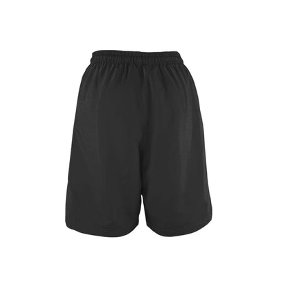 Kiefer Men's Solid Black Polyester Board Shorts with elastic waistband and 7" inseam.