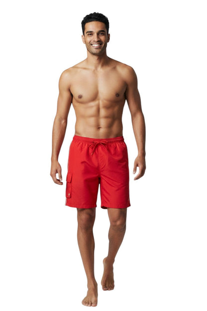Kiefer Solid Board Short in red, shown on model