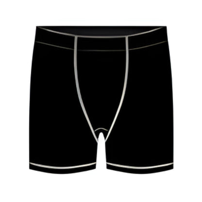Kiefer Short Liner black polyester-spandex boxer briefs with silver trim.