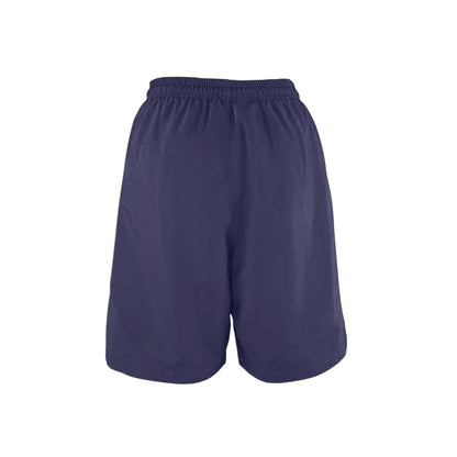 Kiefer Men's Solid Board Short in navy blue. 100% polyester with elastic waistband and drawstring. 7" inseam.