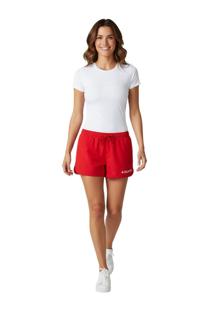 Kiefer Women's Guard 5 inch Short in red, shown on model
