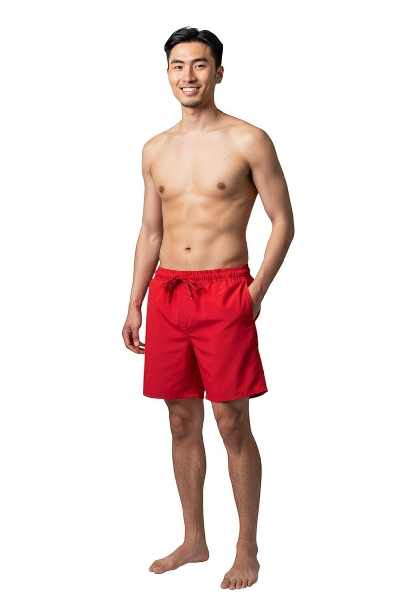 Kiefer Men's 5 inch Short in red, shown on model