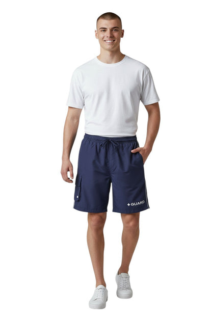 Kiefer Guard Board Short in navy, shown on model