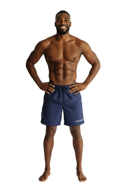 Kiefer Guard Board Short in navy, shown on model