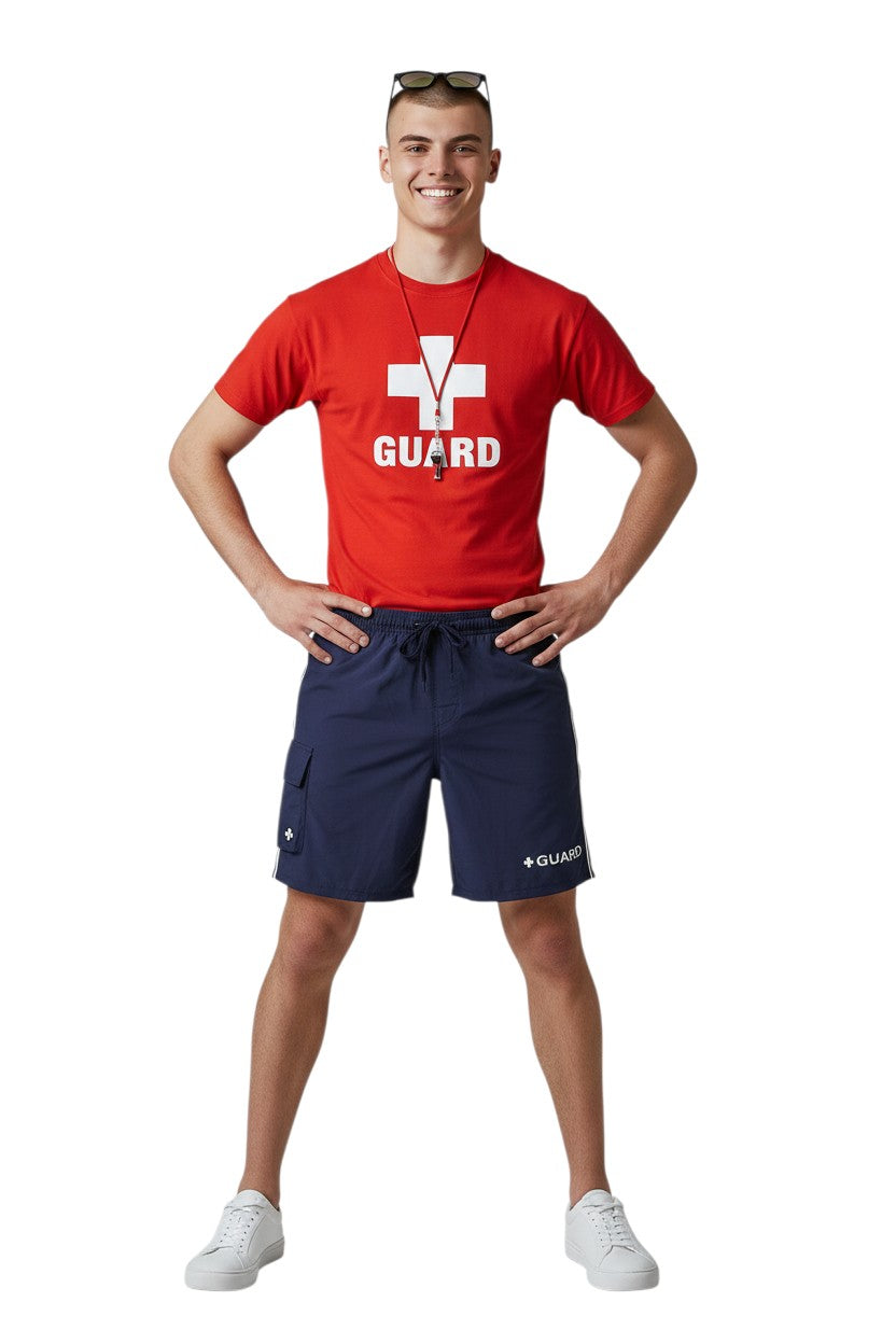 Kiefer Guard Board Short in navy, shown on model