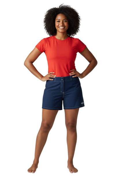 Navy blue polyester-spandex Guard Flex shorts with white contrast stitching and Guard logo.