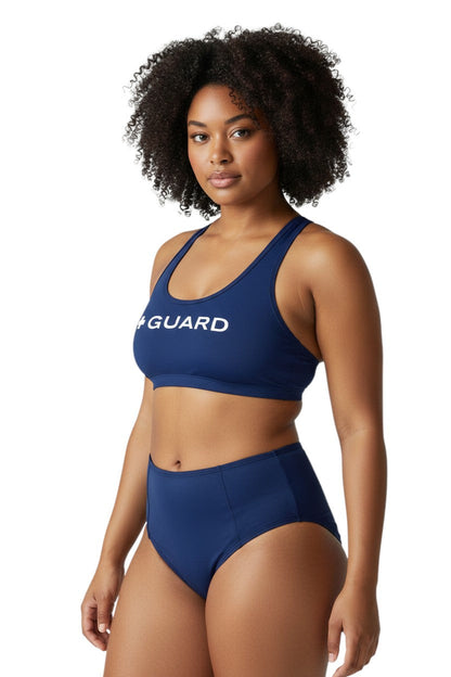 Kiefer Guard Racer Back Top in navy, shown on model