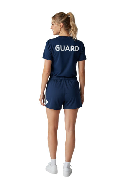 YMCA Guard Short Sleeve Rashguard in navy, shown on model