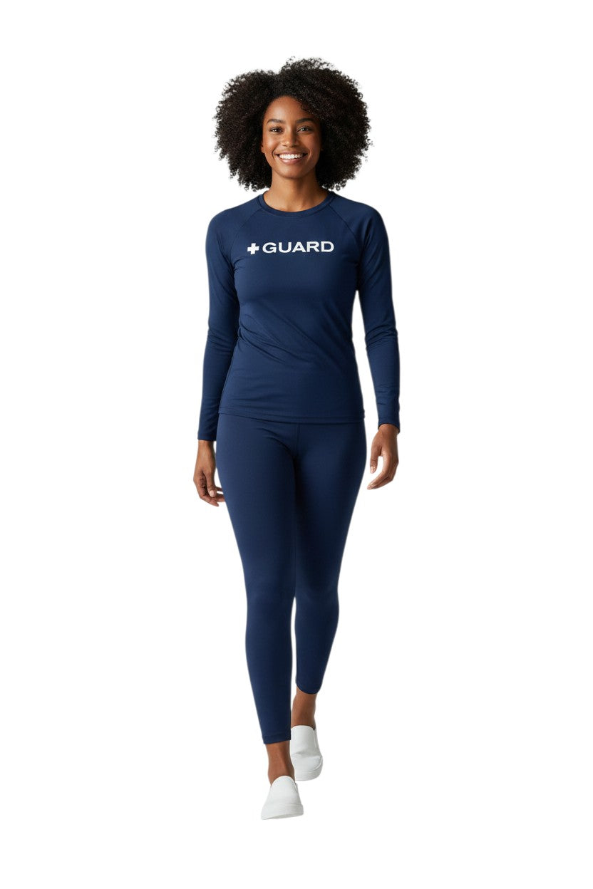 Kiefer Guard Long Sleeve Crewneck Rashguard in navy, shown on model