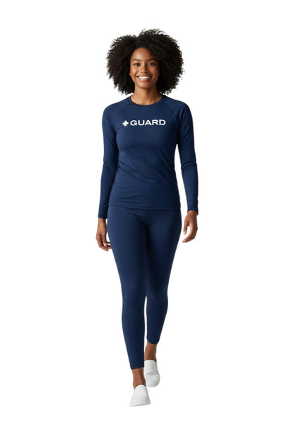 Kiefer Guard Long Sleeve Crewneck Rashguard in navy, shown on model