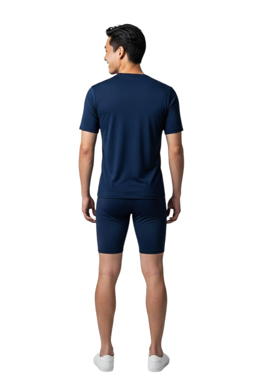 Kiefer Guard Short Sleeve Crewneck Rashguard in navy, shown on model