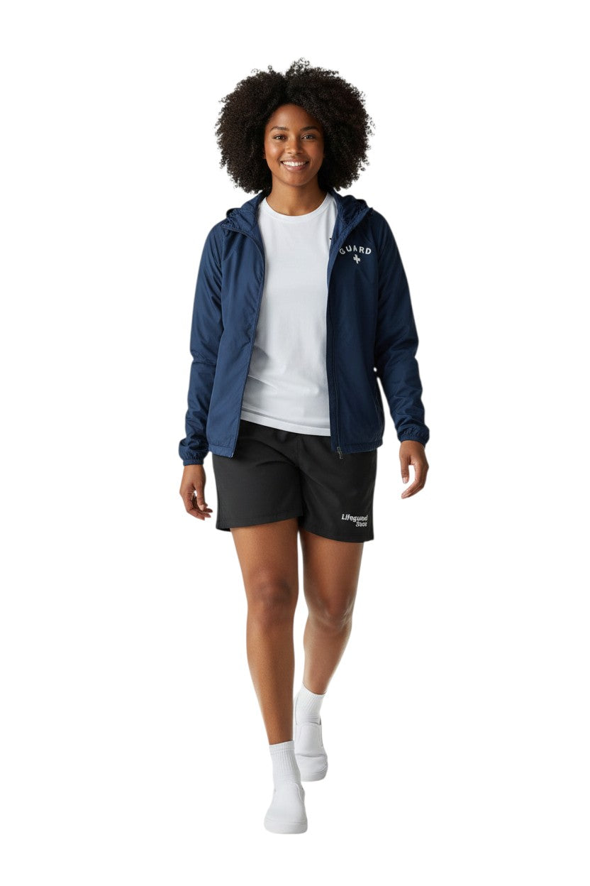 Kiefer navy blue waterproof polyurethane jacket with "GUARD" lettering and a white cross on the chest.