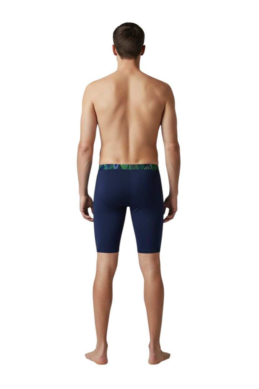 RISE Sandies Helix Poly Jammer in navy, shown on model