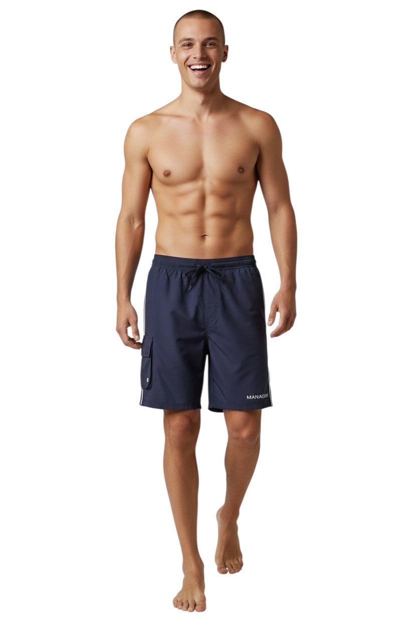Kiefer Manager Board Short in navy, shown on model