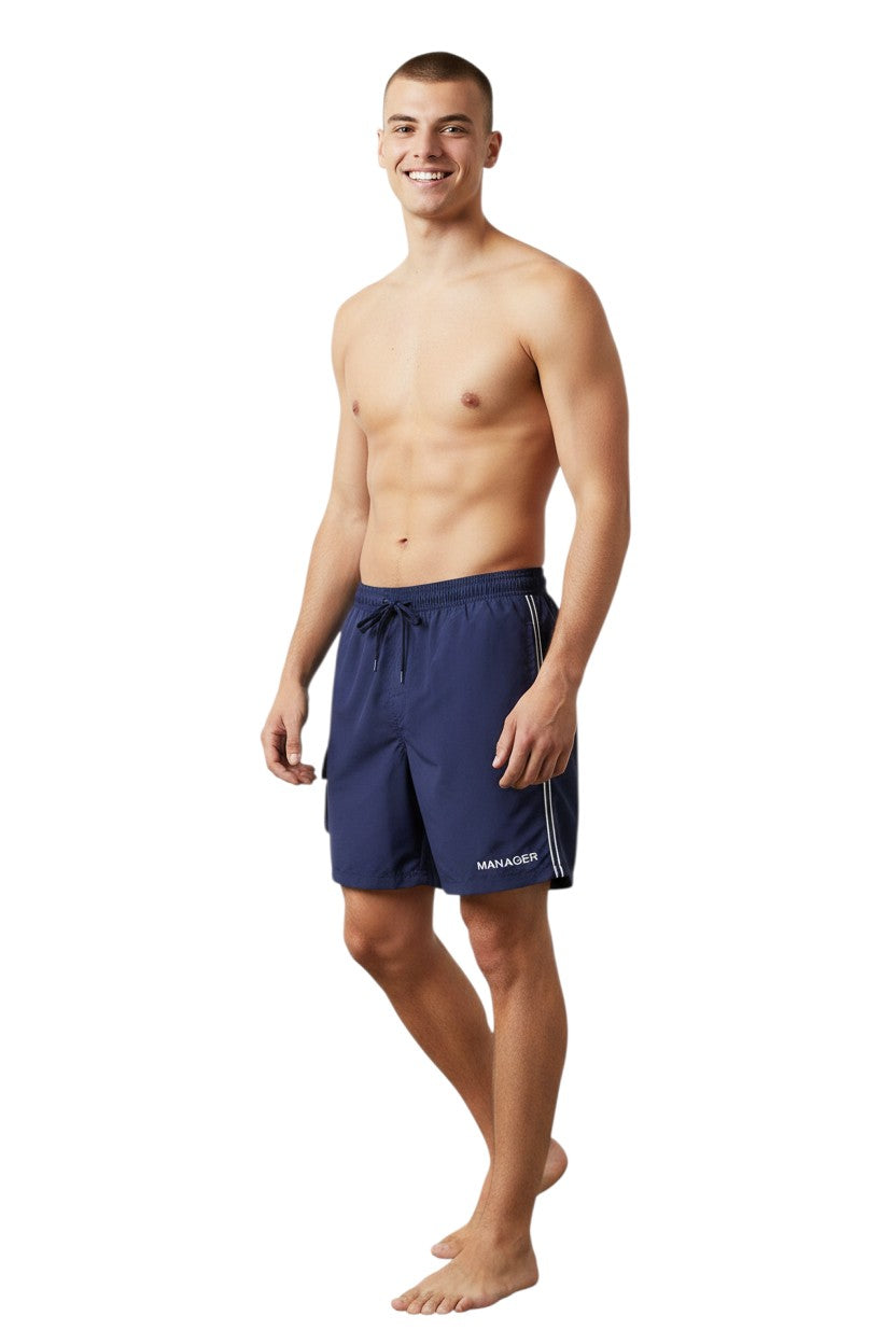 Kiefer Manager Board Short in navy, shown on model