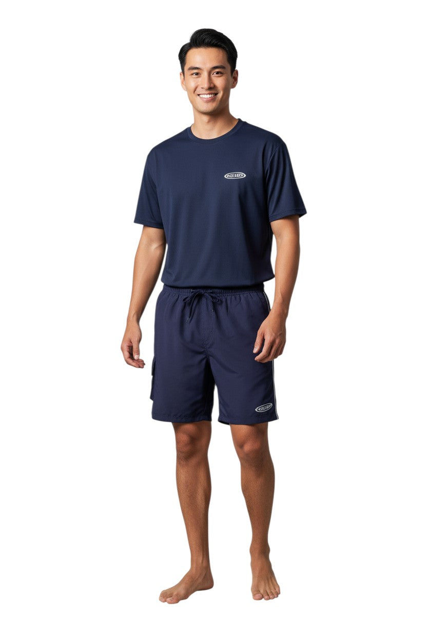 RISE Guard Male Flex Board Short in navy, shown on model