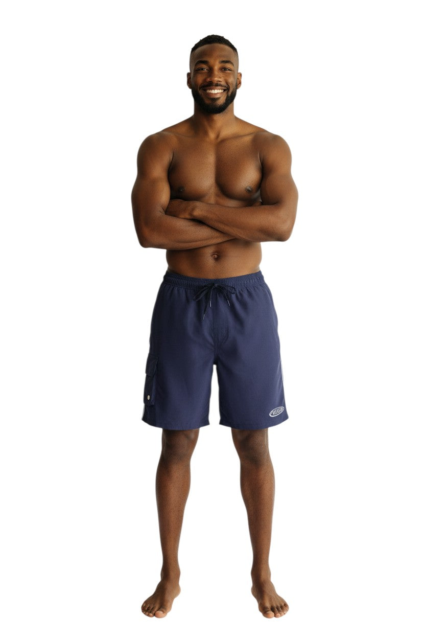 RISE Manager Male Flex Board Short in navy, shown on model