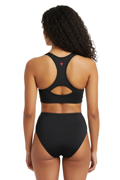Kiefer Guard Racer Back Top in navy, shown on model
