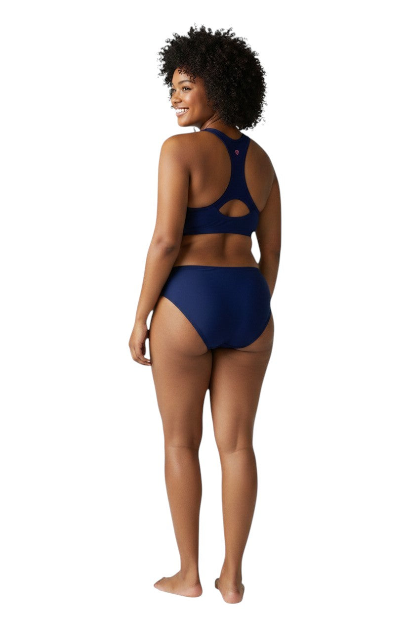Kiefer Guard Racer Back Top in navy, shown on model
