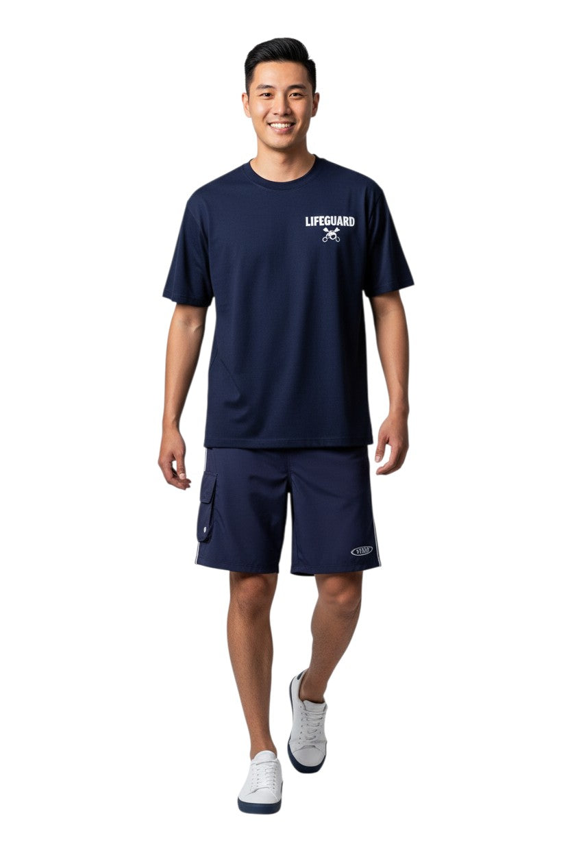RISE Staff Male Flex Board Short in navy, shown on model
