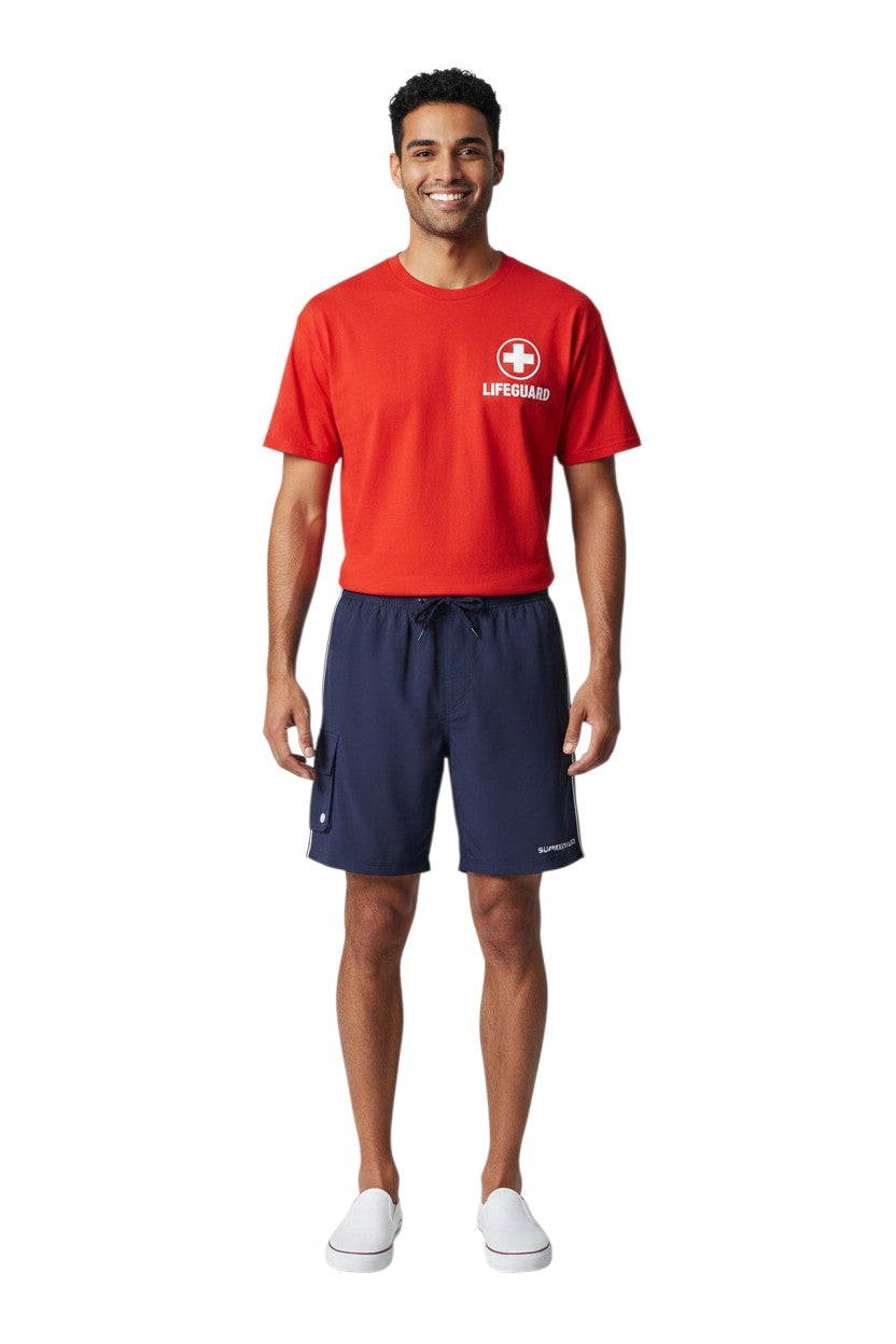 Kiefer Supervisor Board Short in navy, shown on model