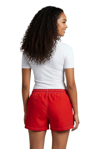RISE Guard Flex Waterpark Board Short in red, shown on model