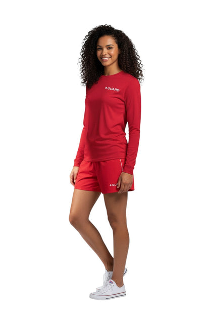 Kiefer Dri-Fit Guard Long Sleeve Tee in red, shown on model