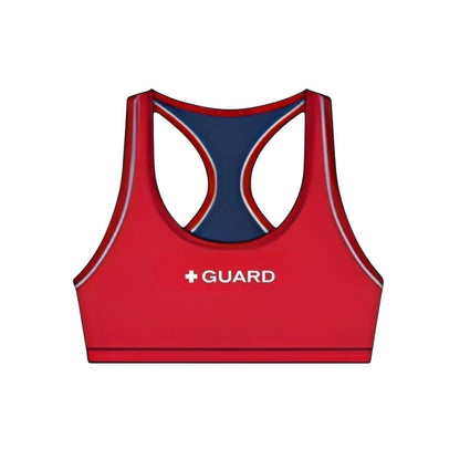 Kiefer red reversible racer back guard top with navy blue interior and white trim. Features "+ GUARD" text.
