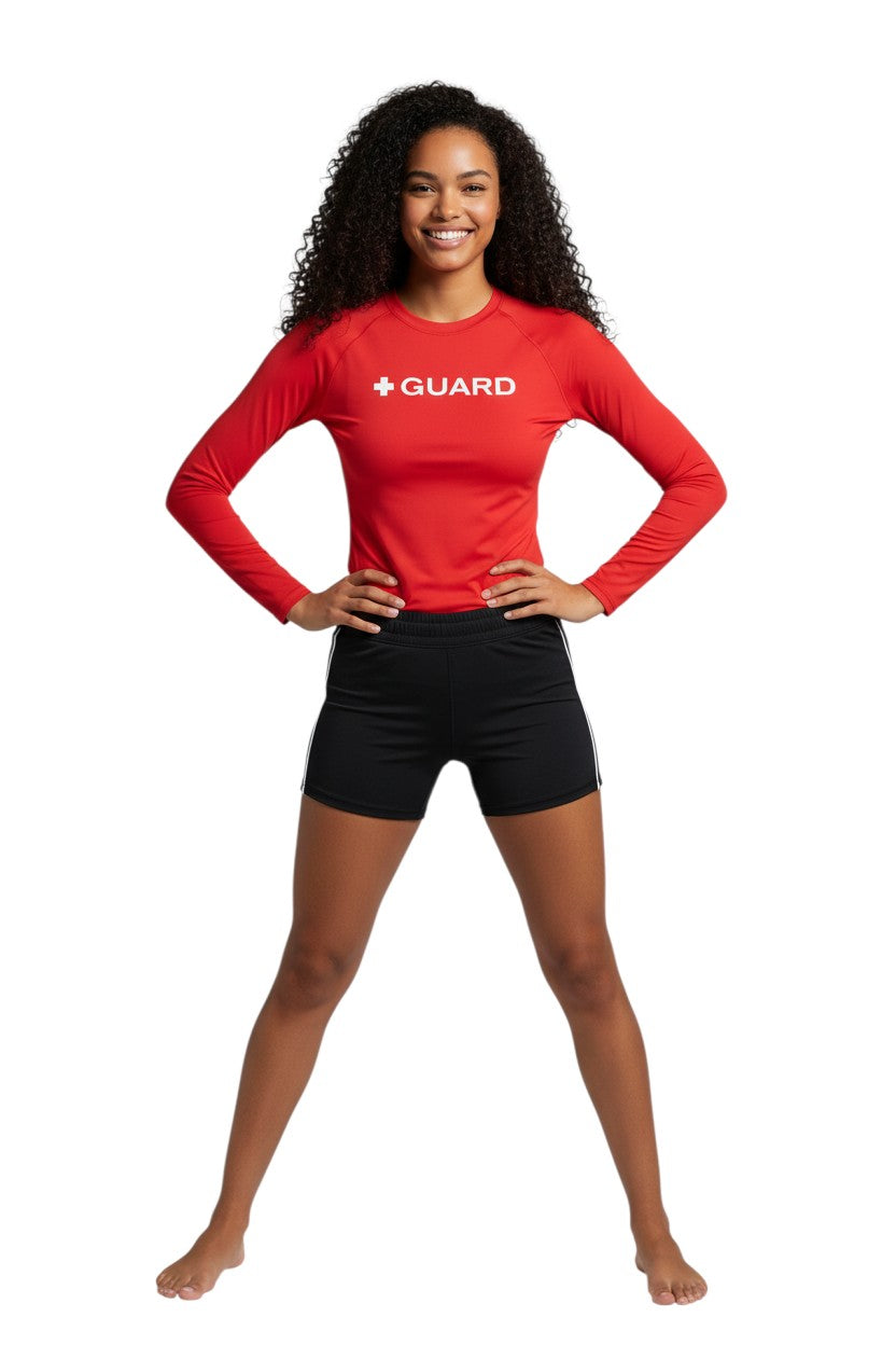 Kiefer Guard Long Sleeve Crewneck Rashguard in red, shown on model