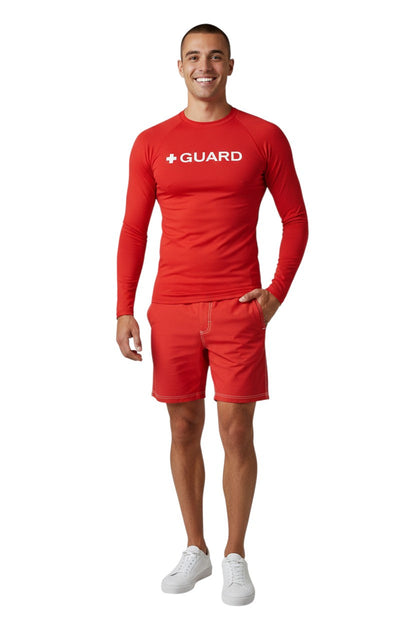 Kiefer Guard Long Sleeve Crewneck Rashguard in red, shown on model
