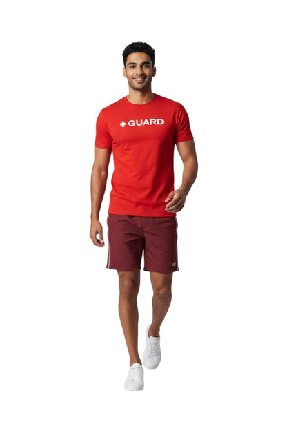 Kiefer Guard Short Sleeve Crewneck Rashguard in red, shown on model