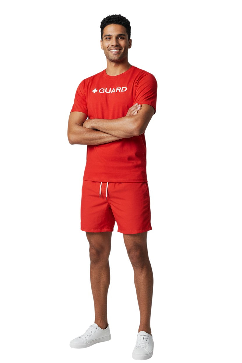 Kiefer Guard Short Sleeve Crewneck Rashguard in red, shown on model