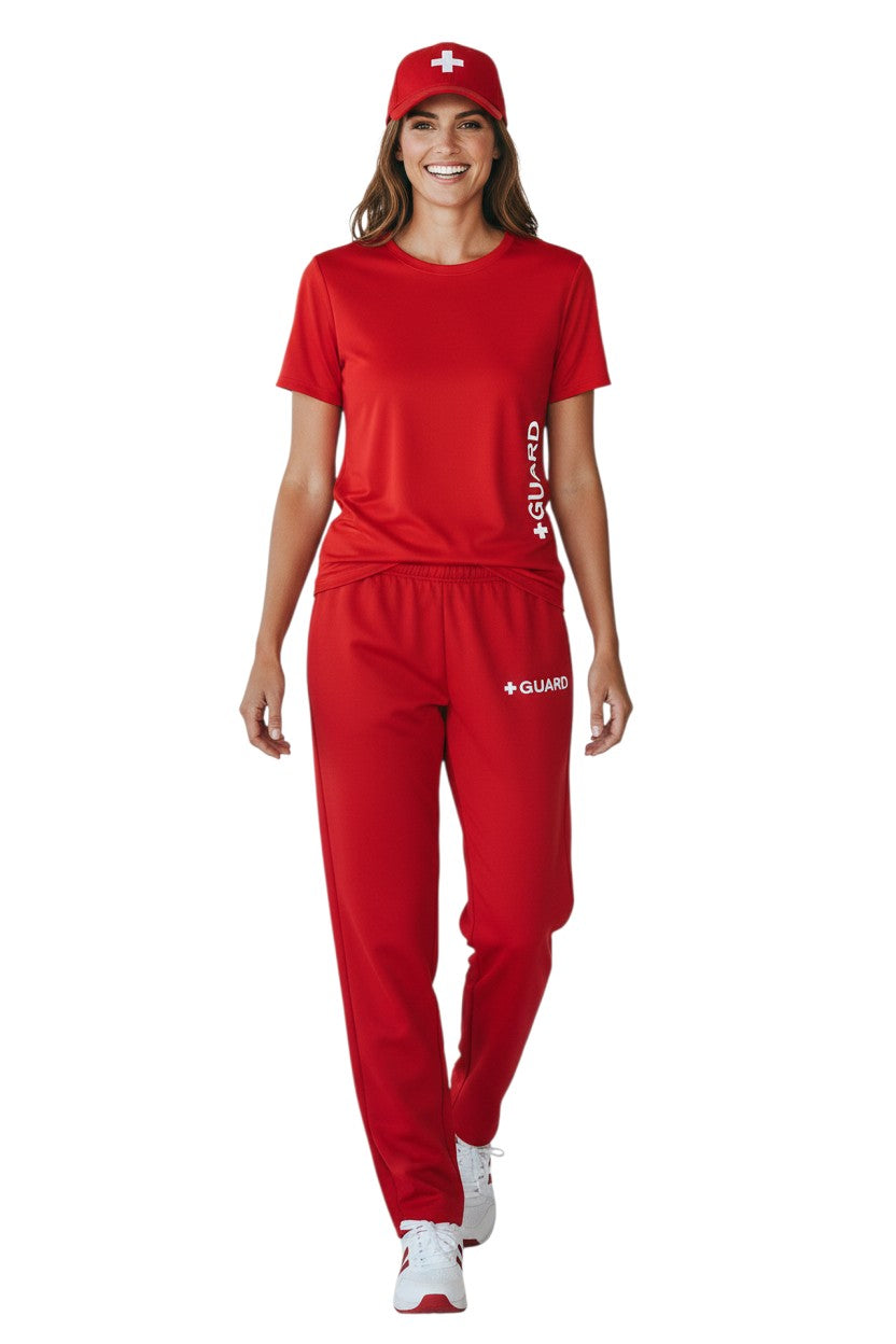 Kiefer Guard Sweatpants in red, shown on model
