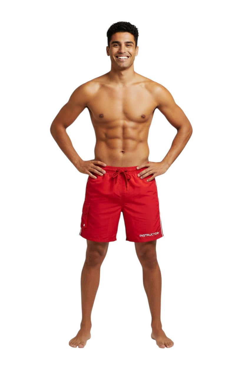 Kiefer Instructor Board Short in red, shown on model