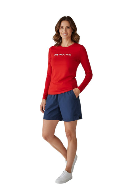 Kiefer Instructor L/S Crewneck Rashguard in red, shown on model