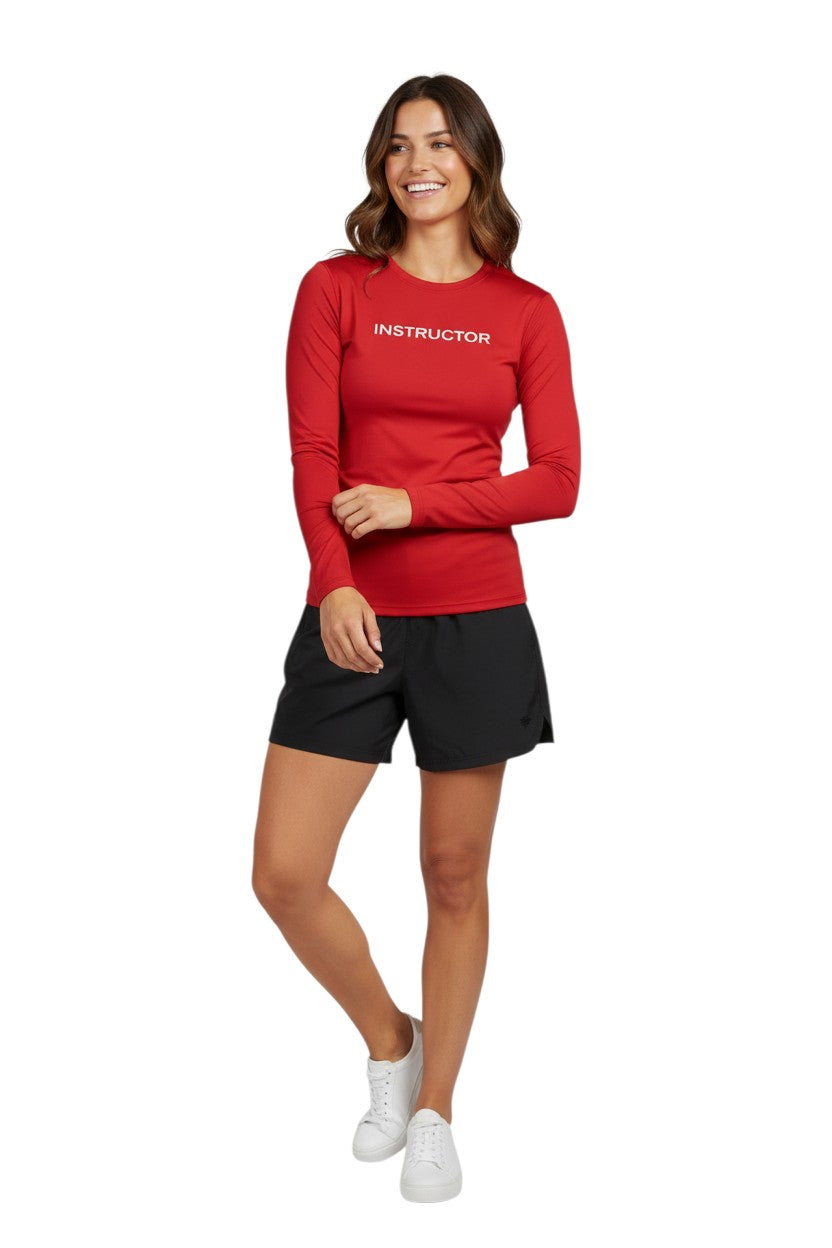 Kiefer Instructor L/S Crewneck Rashguard in red, shown on model