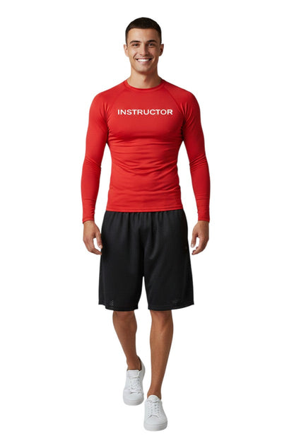 Kiefer Instructor L/S Crewneck Rashguard in red, shown on model