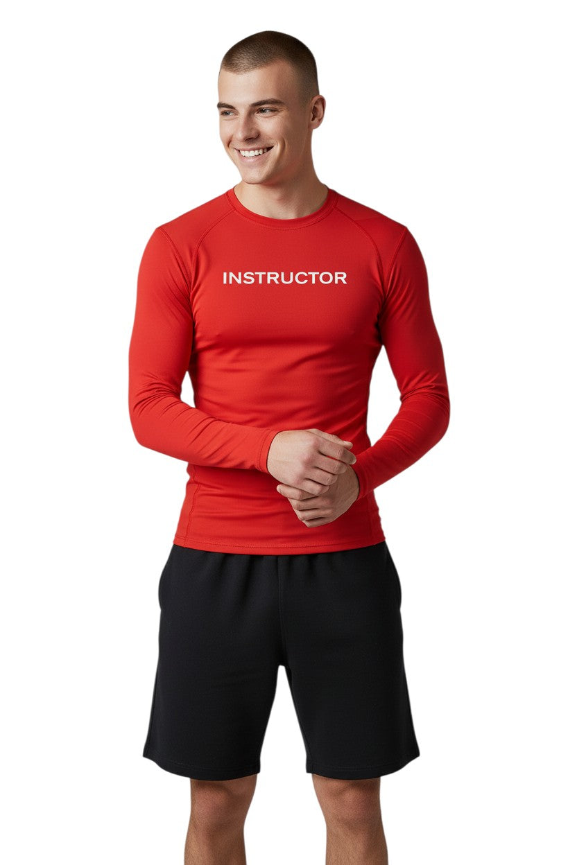 Kiefer Instructor L/S Crewneck Rashguard in red, shown on model
