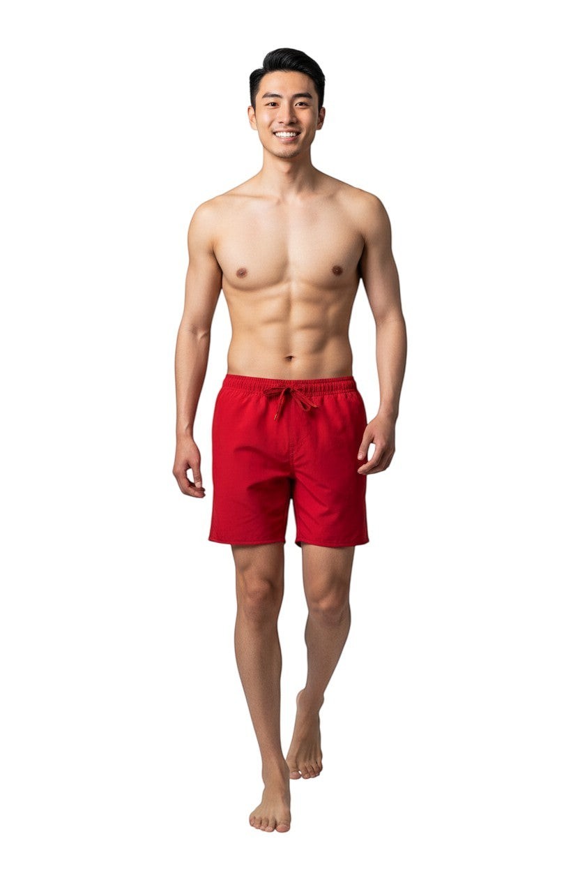Kiefer Men's 5 inch Short in red, shown on model