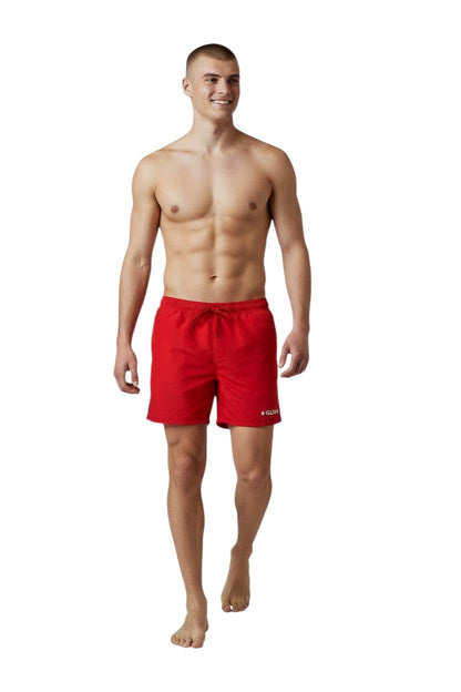 Kiefer Men's Guard 5 inch Short in red, shown on model