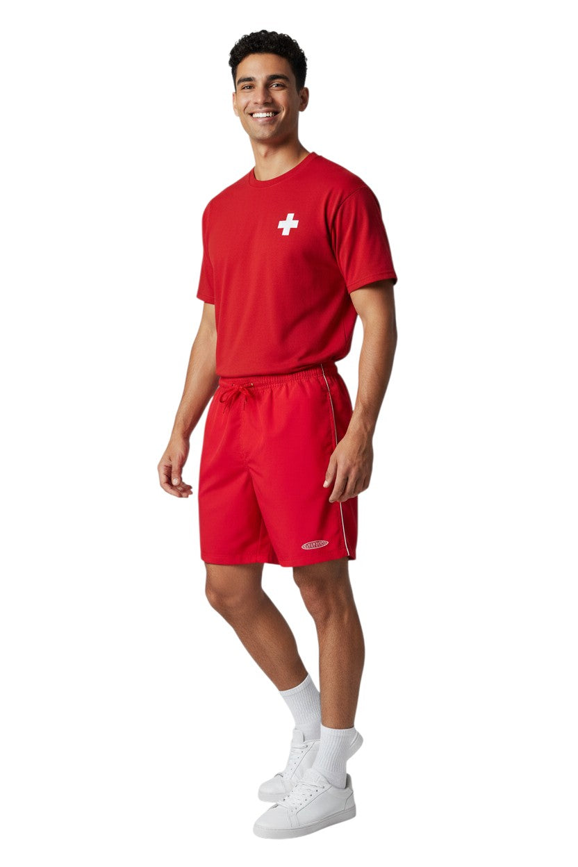RISE Supervisor Male Flex Board Short in red, shown on model