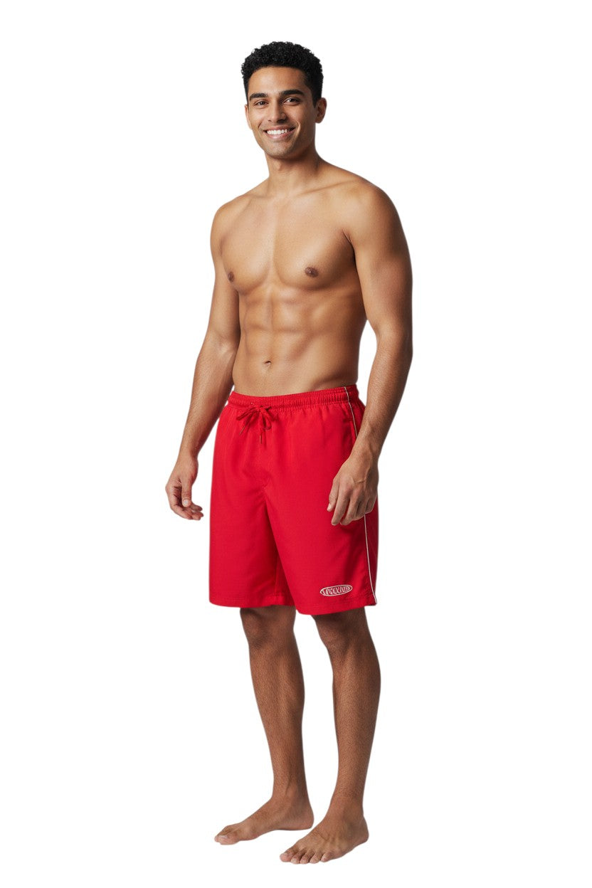 RISE Manager Male Flex Board Short in red, shown on model