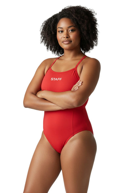 Kiefer Staff H-Back in red, shown on model