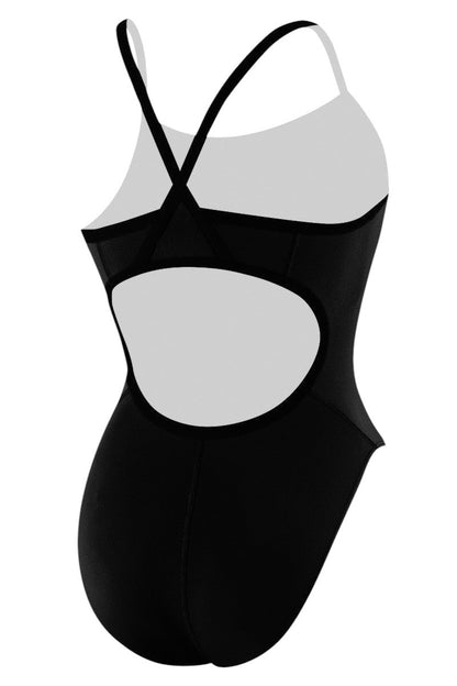 Kiefer RISE Guard black polyester H-back one-piece swimsuit with UPF 50+ protection and quick-dry fabric.