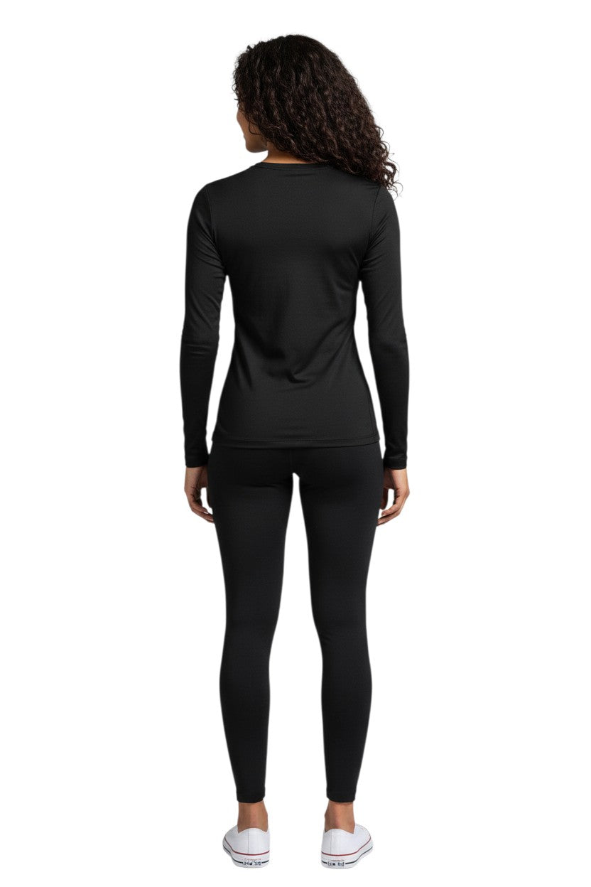 RISE Solid Long Sleeve Crew Neck Rashguard in black, shown on model