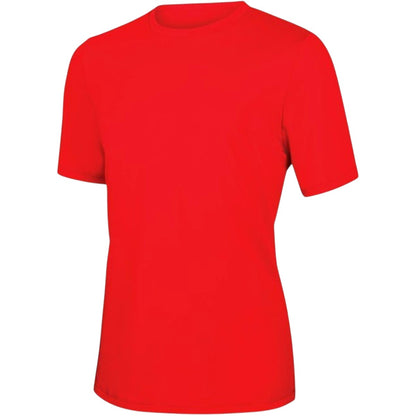 Kiefer RISE Solid Short Sleeve Crew Neck Rashguard in red. Made of polyester and spandex blend with UPF 50+ protection.
