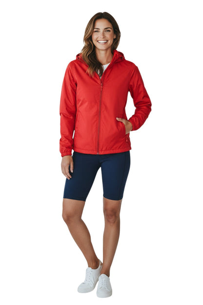 Kiefer RISE Solid Waterproof Jacket in red, made of polyurethane with full zip and adjustable hood.